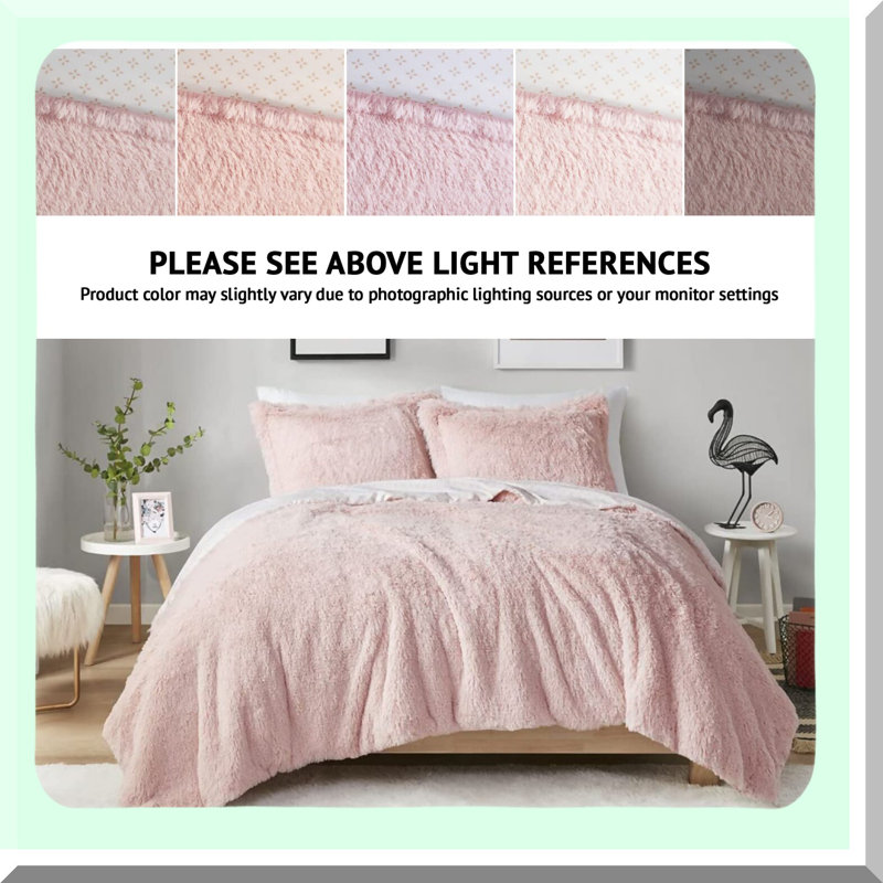 PetalPrint Cozy Comforter Set - Lightweight Fuzzy Bedding with Matching Sham - Blush Full/Queen 3 Piece - All Season Reversible Shaggy Design