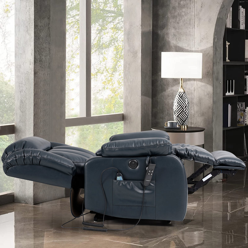 Fauteuil inclinable électrique 40,7 po, Similicuir bleu foncé