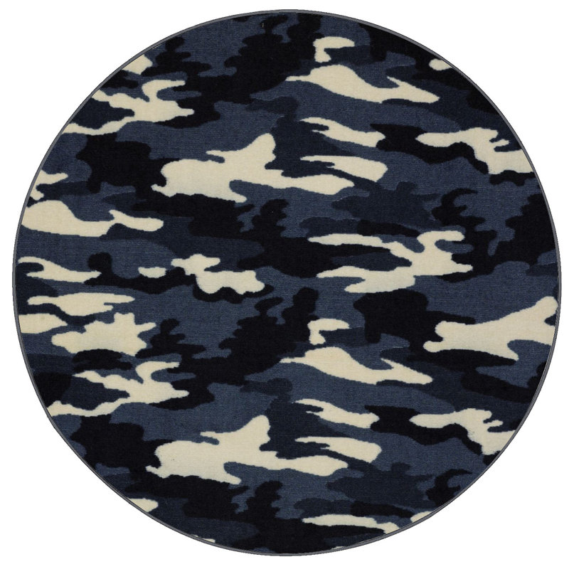 Tapis noir / beige à imprimé animal, Rond 9 pi