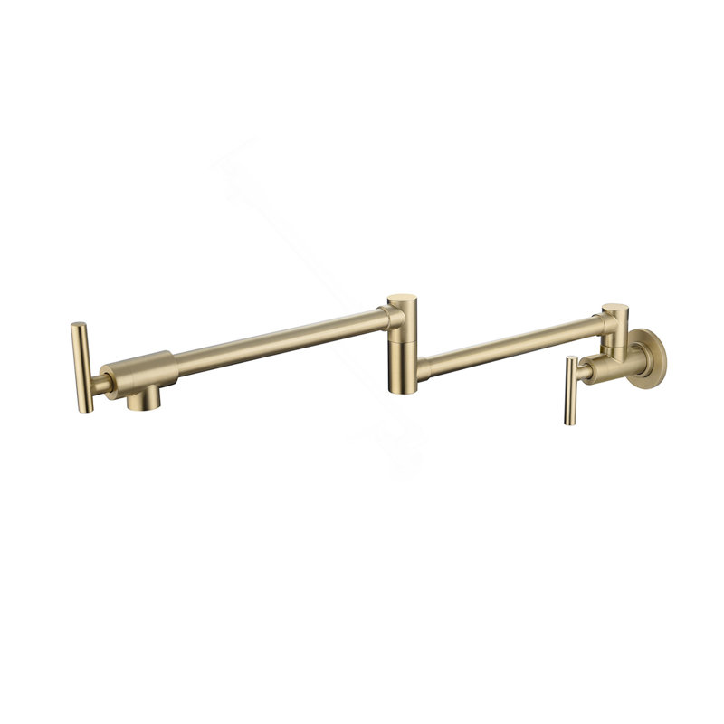Wall Mount Folding Kitchen Pot Filler Faucet, Brushed Gold