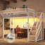 Drawer Mate's & Captain's Loft Bed with Mattress with Bookcase with Desk with Trundle Bed with Shelves-776990033-776990060