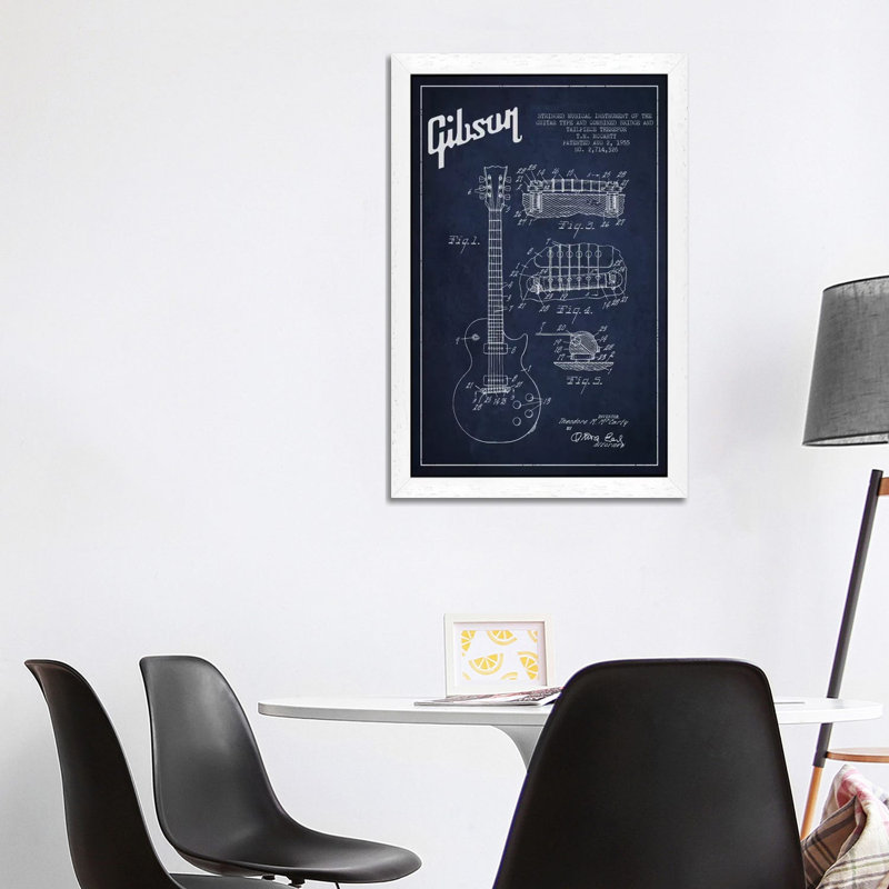 Gibson Guitar - Print on Canvas, White Framed, 101.6 cm H x 66.04 cm W