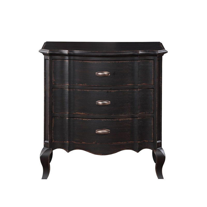 Table de chevet 3 tiroirs en bois noir antique