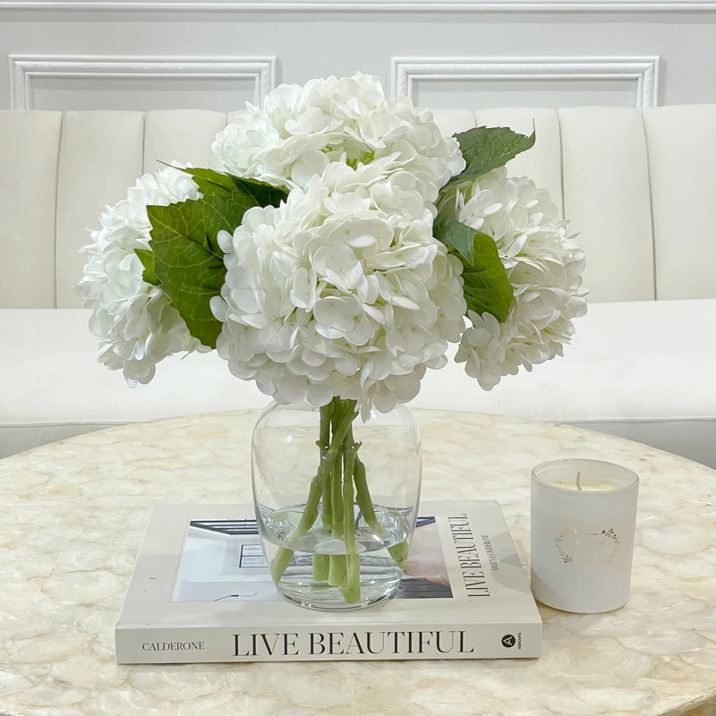 Hydrangea Centerpiece In Vase, White