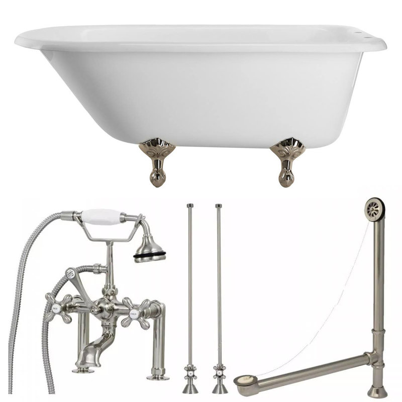 60.5'' x 30'' Freestanding Soaking Bathtub with Faucet, Silver