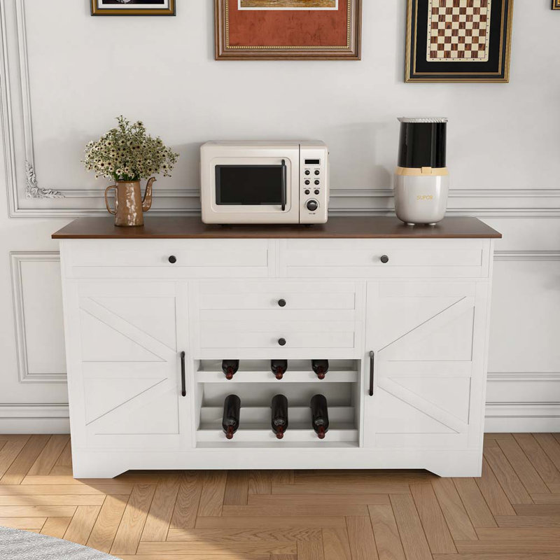 Farmhouse Buffet Sideboard with Storage Cabinet & Adjustable Shel
