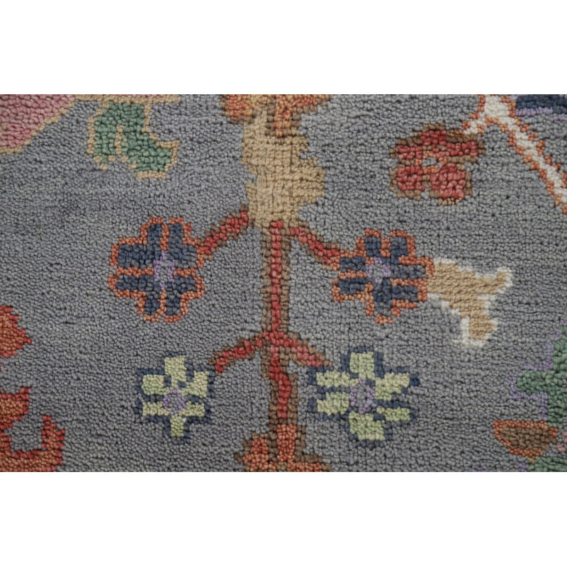 Tapis oriental gris à motif floral Oushak 10 x 14