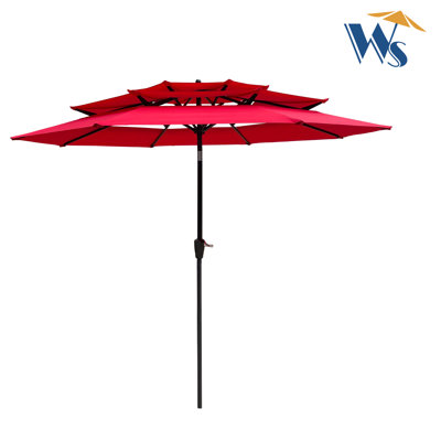 Parasol 9 pi 3 avec évents et manivelle - Rouge, protégé, parfait pour la terrasse de jardin