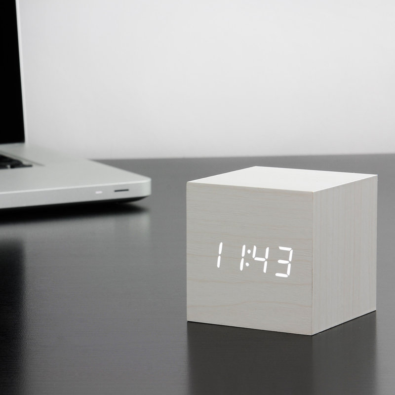 Digital Manufactured Wood Electric Alarm Tabletop Clock, White/White