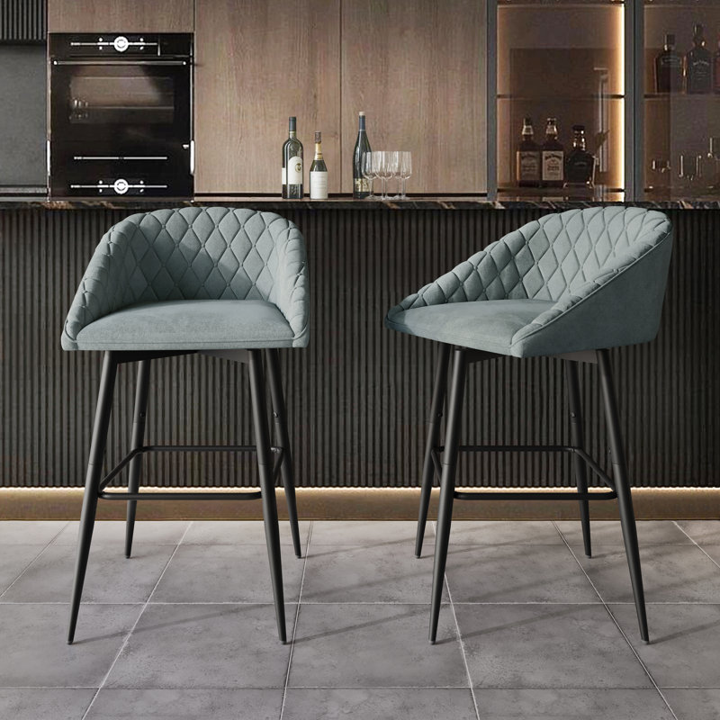 BLACK METAL SWIVEL COUNTER CHAIR IN LIGHT GREY VELVET, Light Blue
