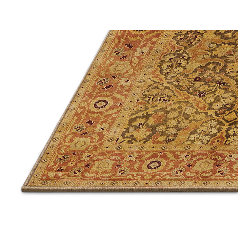Tapis oriental doré / brun / rouge Rani, Rectangle 7 pi x 9 pi