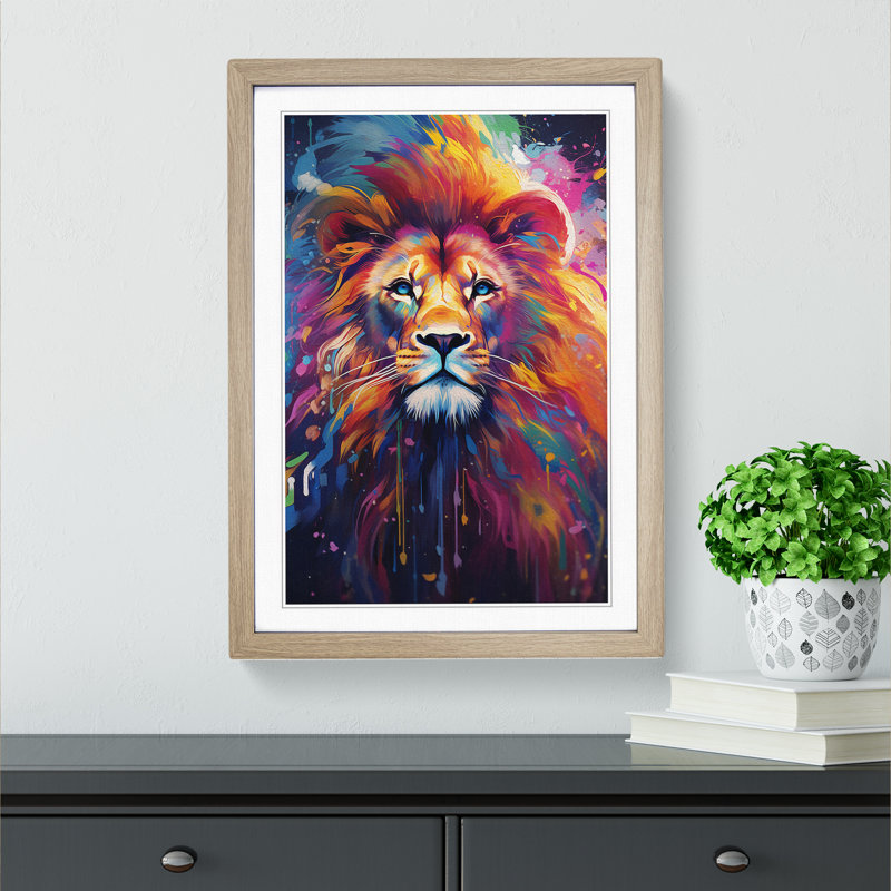 Lion Futurism - Framed Print, 64cm H x 46cm W x 2cm D, Oak