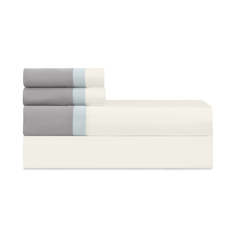 Borders Sateen Sheet Set, Ivory/Sion/Chrome, Full