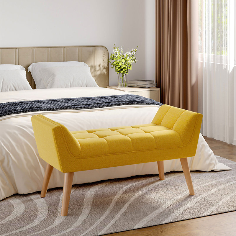 Dee Velvet Upholstered Bench, Yellow