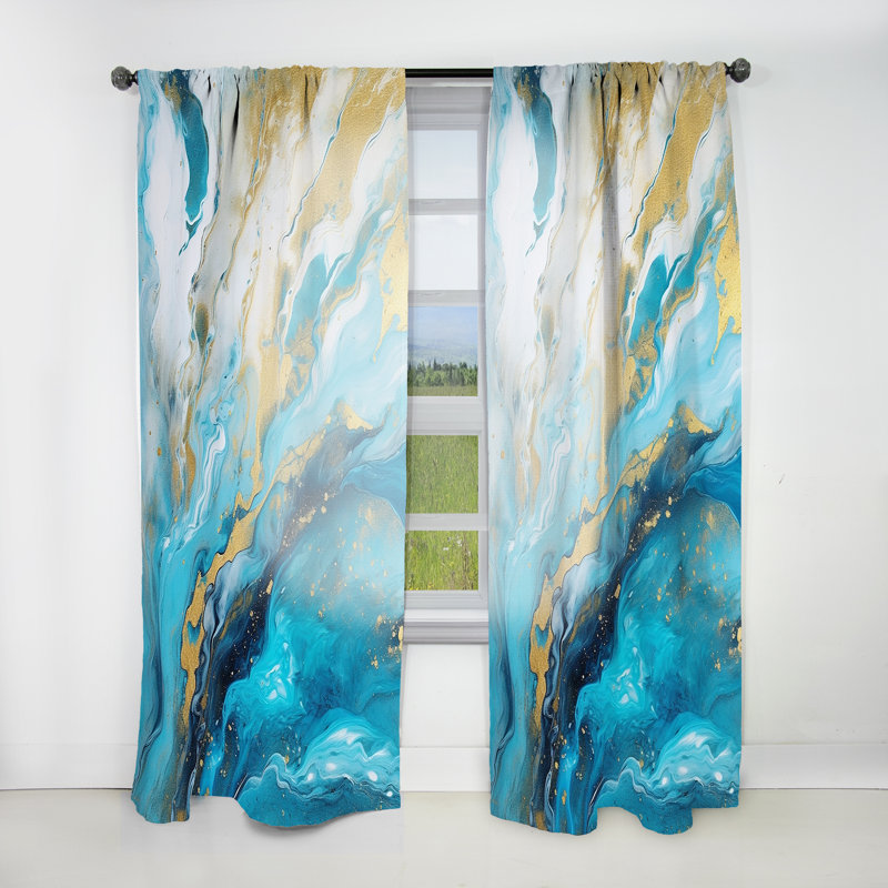 Turquoise Gold Infused Marble III - Modern Curtain - Velvet Room Darkening - 1 panel, 52" W x 120" L