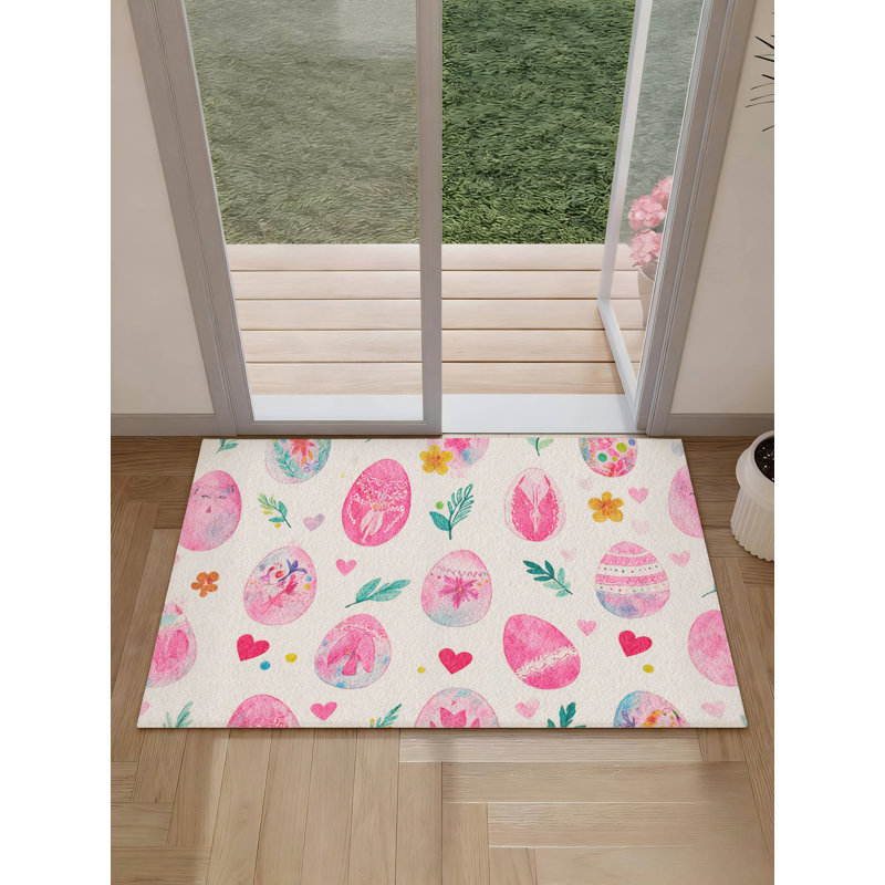 Tapis de bain aquarelle rose avec œufs de Pâques, antidérapant, salle de bain et bord de piscine