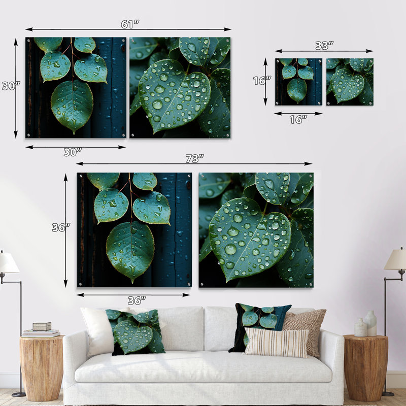 «Aqua Leaves Photo Harmony» - ensemble de 2 verres muraux en acrylique, H 16 po x l 33 po