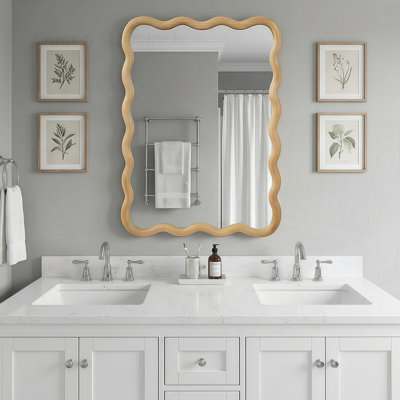 20"x30" Wavy Rectangle Solid Wood Frame Decorative Mirror