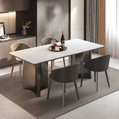 Home rectangular white rock plate dining table set
