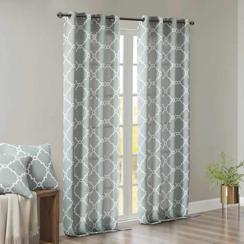Panneau de rideau simple avec œillets Frwork, L 50 po x L 108 po, Écume de mer / blanc