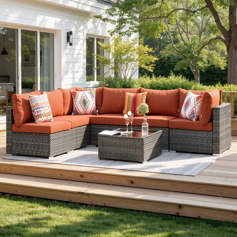Ensemble de conversation modulaire en rotin Aliva, Orange