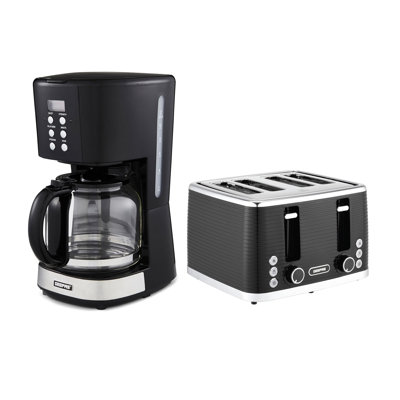 GEEPAS 1.5L Filter Coffee Machine & Toaster Combo Set | 900W Programmable Drip Coffee Maker For Instant Coffee Espresso 40Min Keep Warm Timer 1600W Bread Toaster 7 Browning Levels Crumb Tray