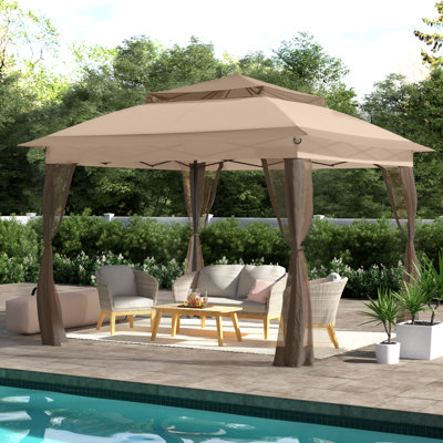 Sunjoy 11x11 ft. Pop-Up Instant Soft Gazebo, Outdoor Portable Steel Frame 2-Tier Top Canopy/Tent with Netting and Carry Bag