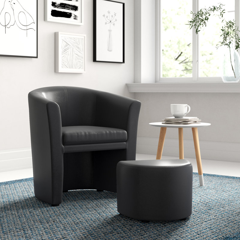 Fauteuil et repose-pieds en similicuir Divulge de Modway, Similicuir noir