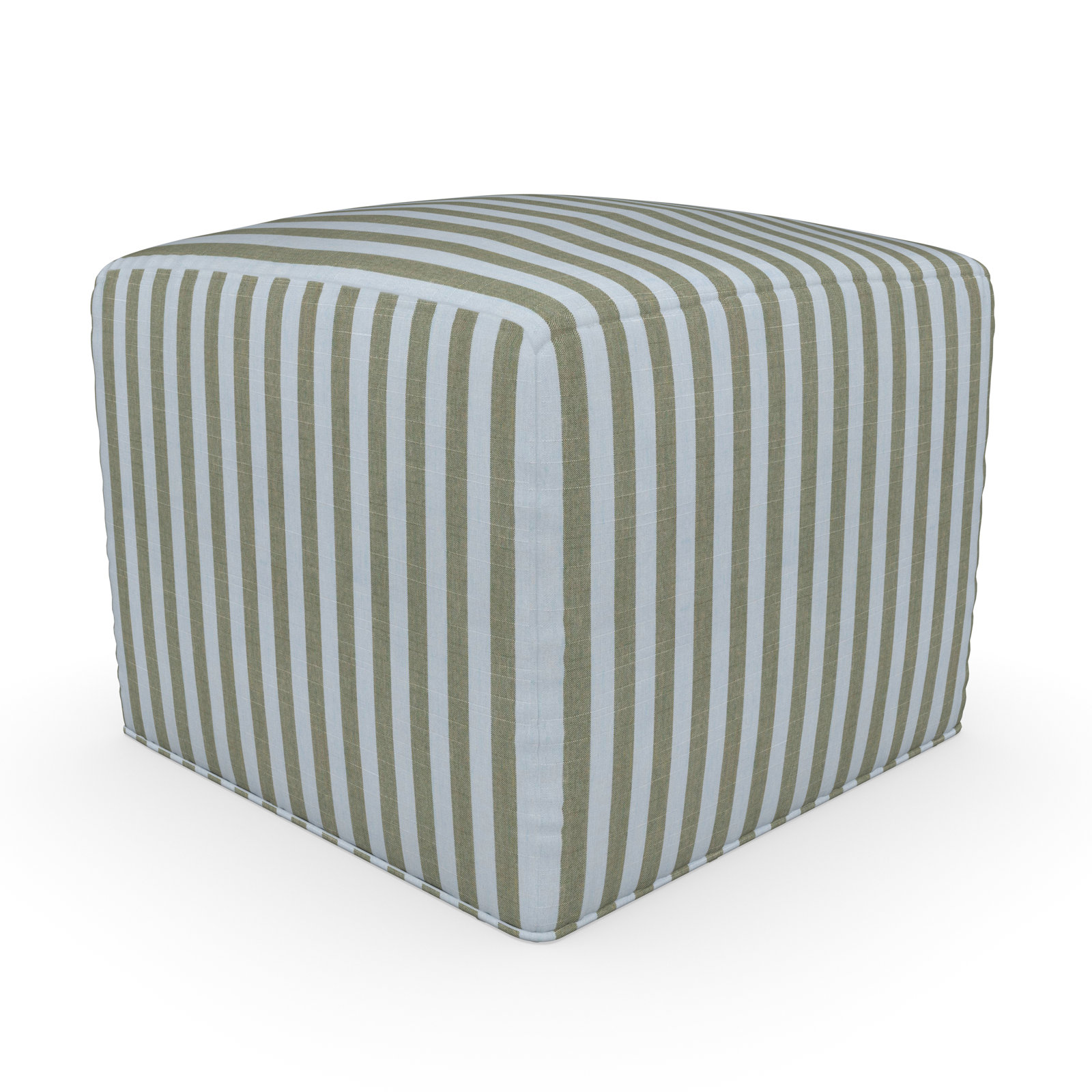 Praia Sunbrella® Outdoor Ottoman, 18" H x 22" W x 22" D, Sail Away Aloe Striped Sunbrella®