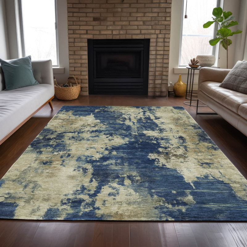 Tapis bleu marine intérieur / extérieur lavable à la machine, Rectangle 10' x 14'