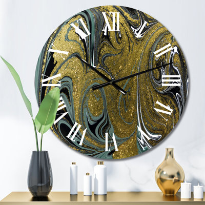 Horloge murale moderne bleue et dorée