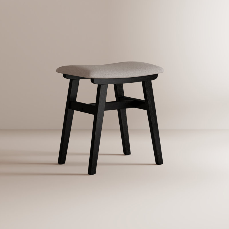 Tabouret de coiffeuse en bois massif avec coussin de selle Aevah, Noir, H 18,87 po x l 16,54 po x P 11,81 po