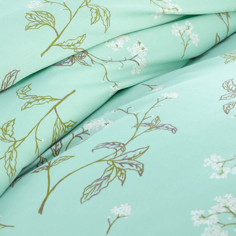 Myosotis Scorpioides Cotton Reversible Farmhouse / Country Duvet Cover Set 300 thread-count , Green