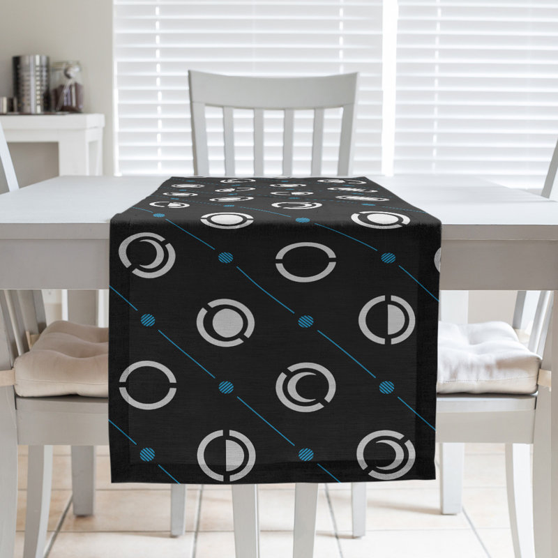Classic Moon Phases Table Runner, 16" x 72", Black/White/Blue