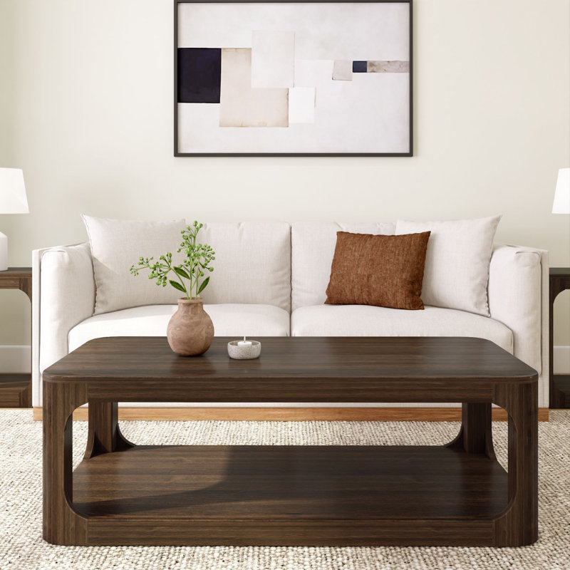 Table basse rectangulaire moderne avec tablette, Noyer, H 17,75 po x L 54 po x l 24 po