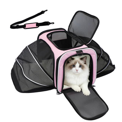 Double Expandable Cat Carrier,Airline Approved Soft-Sided Pet Travel Carrier For Small Dogs Cats Under 15 Lbs,Waterproof 600D Oxford Fabric With Washable Replacement Liner,Odor-Free & Claw-Proof(Pink)