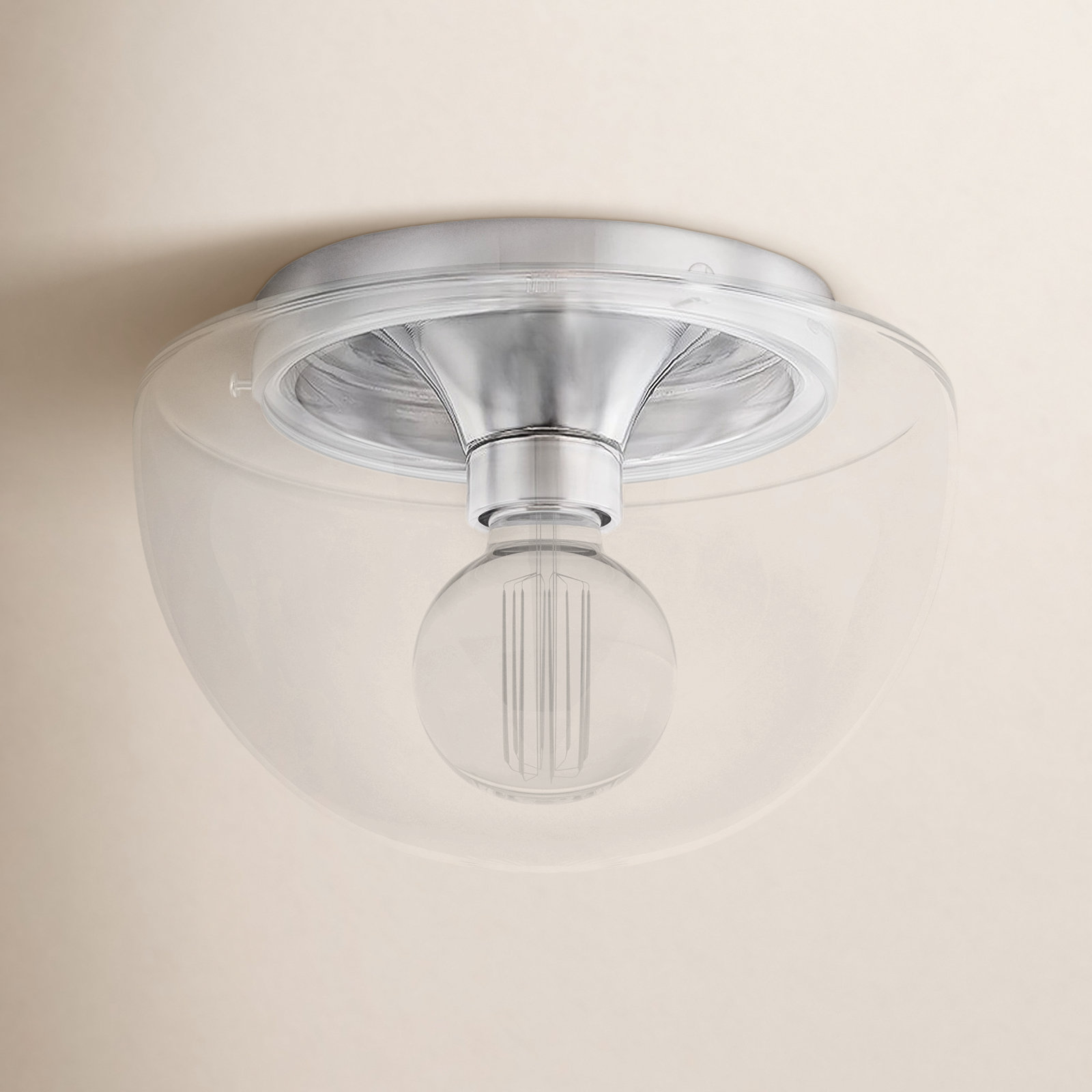 Alexi Single Light Glass Flush Mount, Polished Nickel, 9.5" H x 13.75" W x 13.75" D