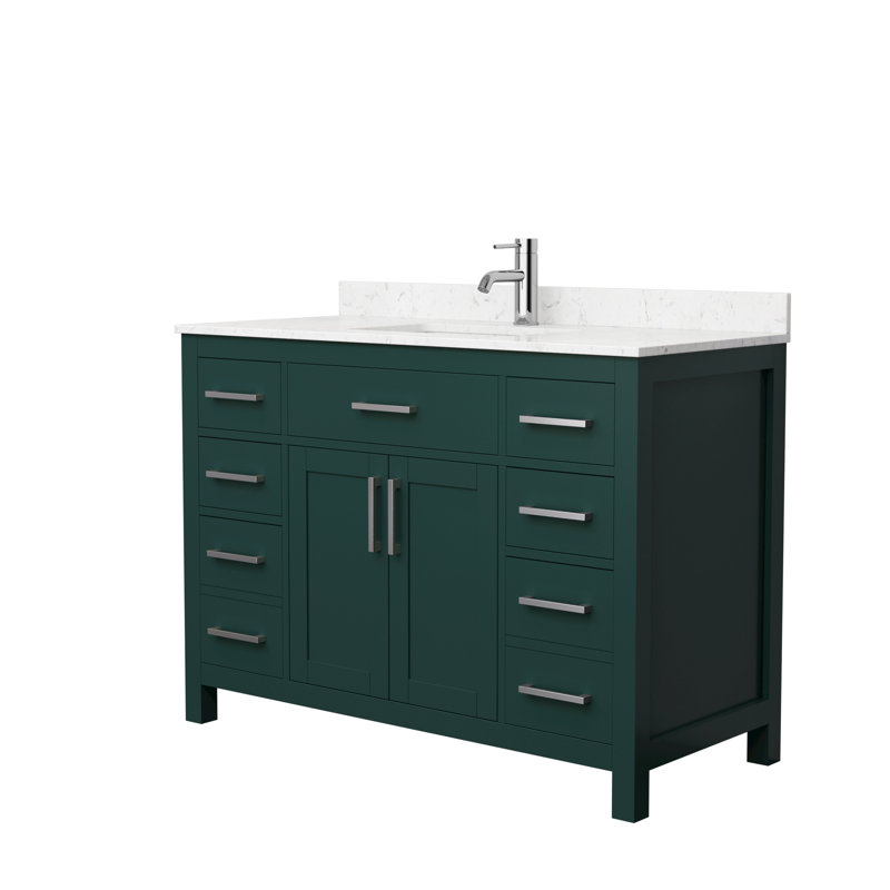 Beckett 48" Freestanding Single Bathroom Vanity with Cultured Marble Top, Brushed Nickel, Green, Carrara Cultured Marble