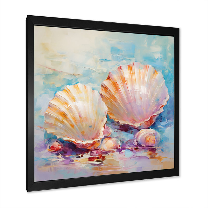 White Impressionist Seashells II - Animals Canvas Print, H 30 po x l 30 po x P 1 po, Cadre simple noir