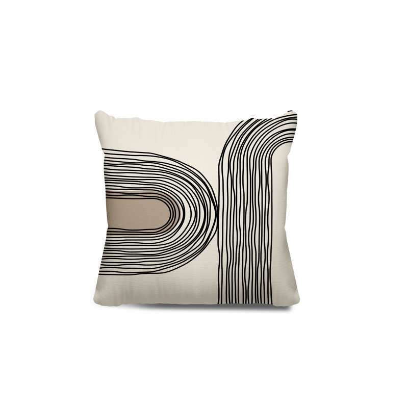 Coussin décoratif réversible intérieur / extérieur Cassie, H 15 po x l 15 po, Beige / crème / noir