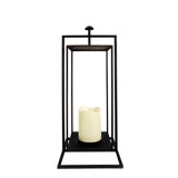 Rectangular Lantern with Glass Candle Compartment for Pathway & Patio