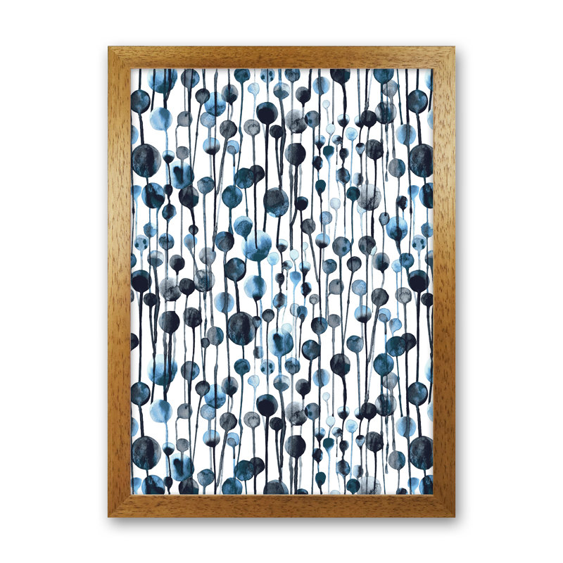 Dripping Dots Navy - Print, Brown Framed, 46cm H x 34cm W x 3cm D