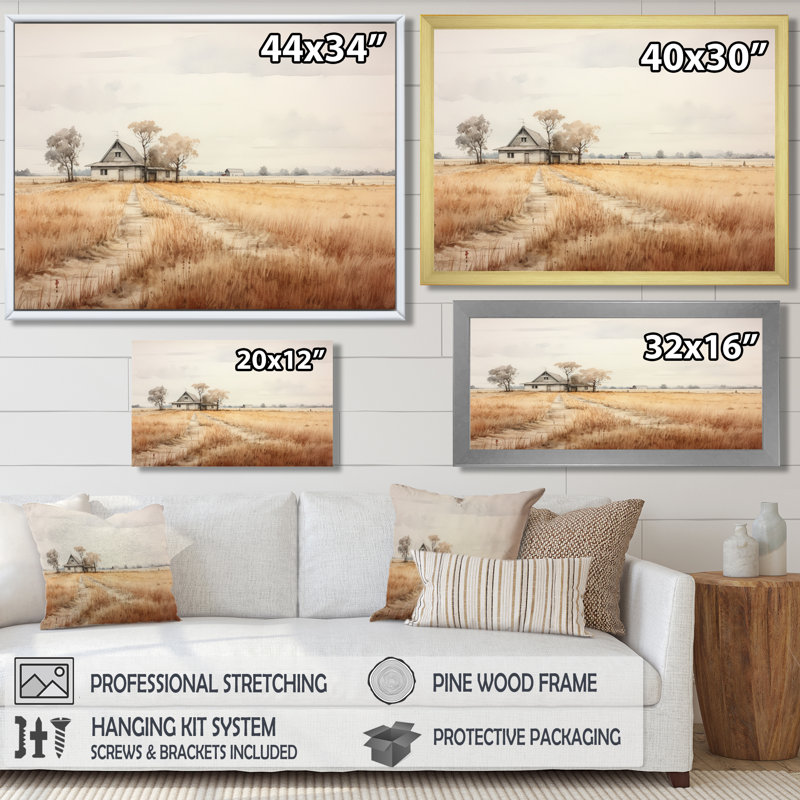 Maison de campagne en automne Wheatfield I - Paysage, art mural, salon, H 12 po x l 20 po x P 1 po, Toile tendue