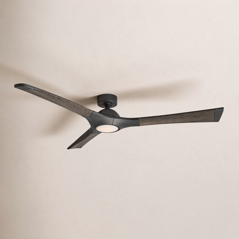 60" Woody 3 - Blade Outdoor/Indoor Smart Propeller Ceiling Fan with LED Light Kit and Remote Control Included, Works With Alexa and iOS or Android App, Graphite/Weathered Gray