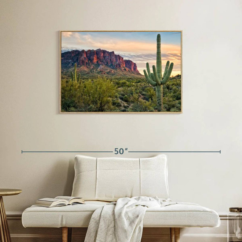 Cactus View II, Cadre flottant en bois naturel, 37 po x 25 po