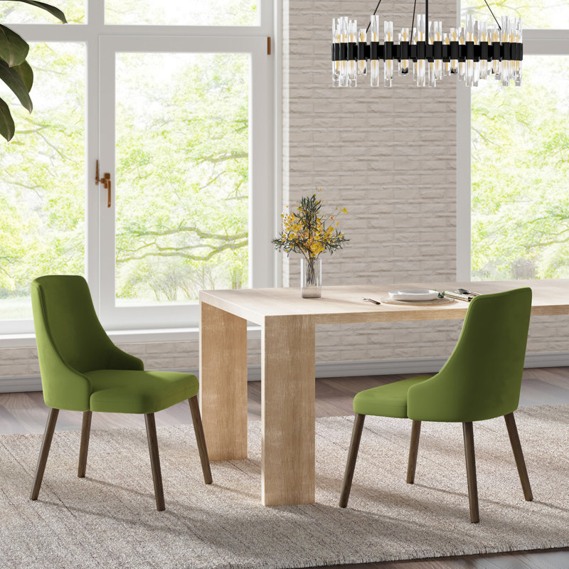 Kanalu Curved Back Upholstered Side Chair with Solid Wood Legs (Set of 2) , Green