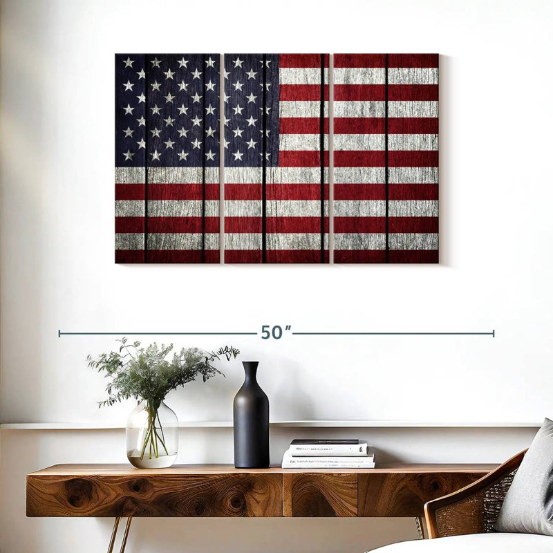 Drapeau américain Borges sur bois, H 24 po x l 38 po