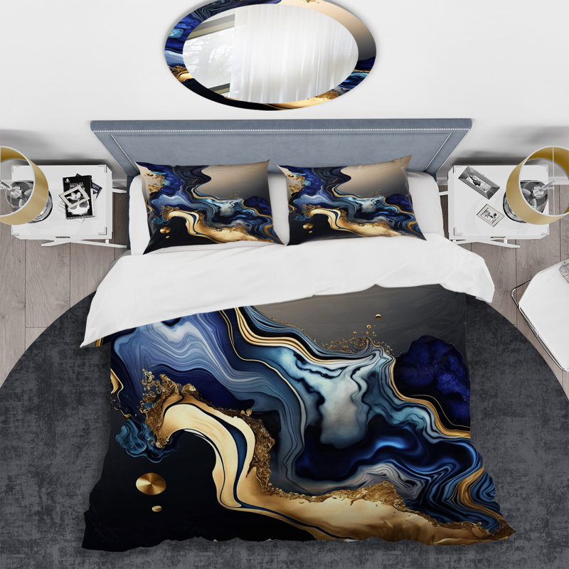 Ensemble de housse de couette en microfibre / polyester Abstract Marble Geode Blue I