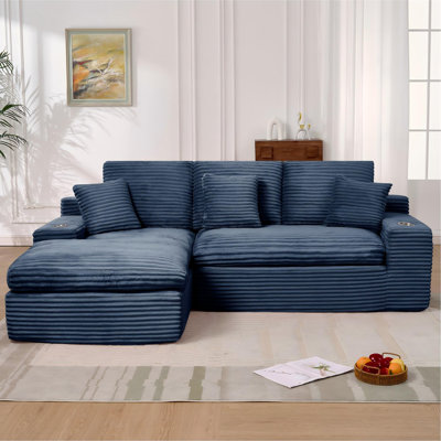 Canapé modulaire rembourré en mousse à compression 98,4 po avec méridienne et poche latérale