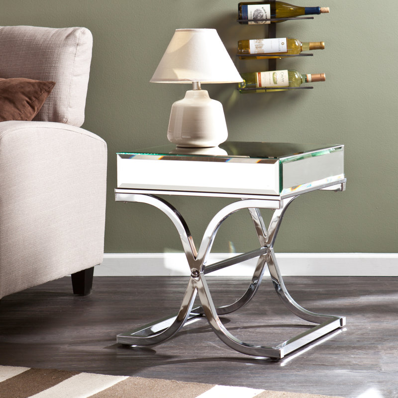 Table de bout en miroir avec finition chromée | Idée de cadeau
